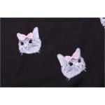 Black Pink Bow Cats Cartoon Harajuku Funky Long Sleeve Sweatshirts Tops